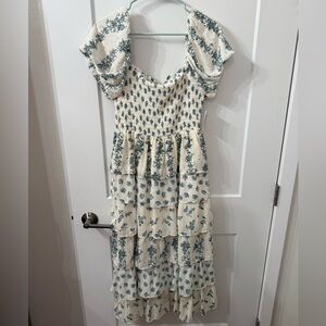 NWT Floral Print Cream and Blue milkmaid Dress